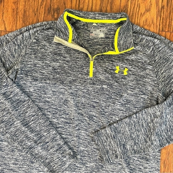 Under Armour Cold Gear Gray Navy Lime Chartreuse Long Sleeve Athletic Top Medium - Picture 10 of 13
